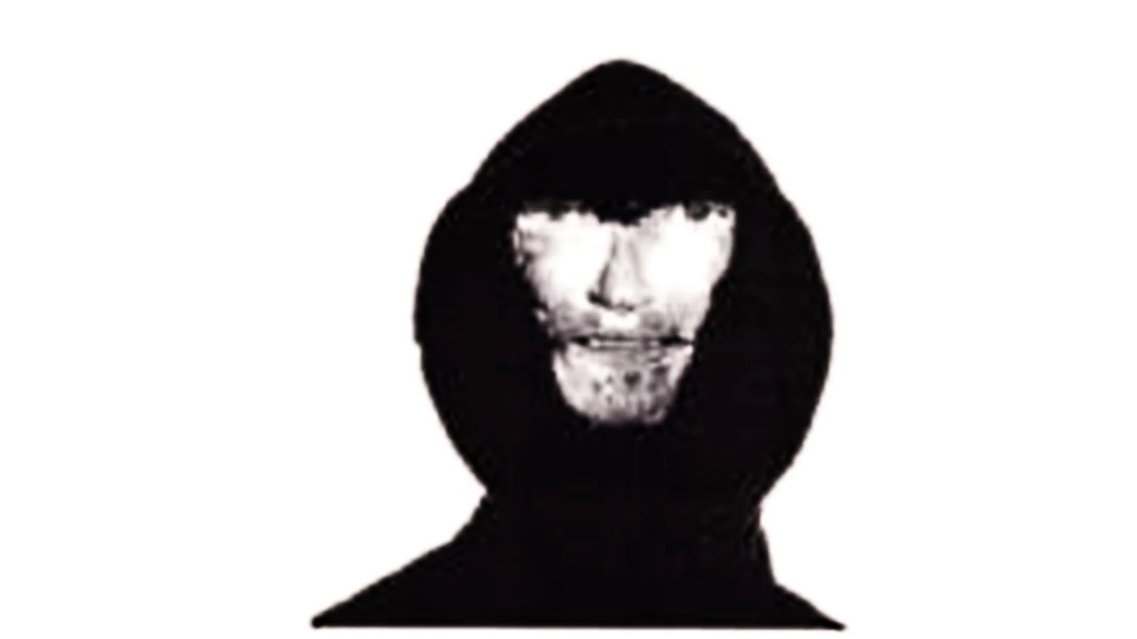 The original 'creepy hooded guy' police suspect recreation drawing that spread virally as an unsettling image on 4chan.