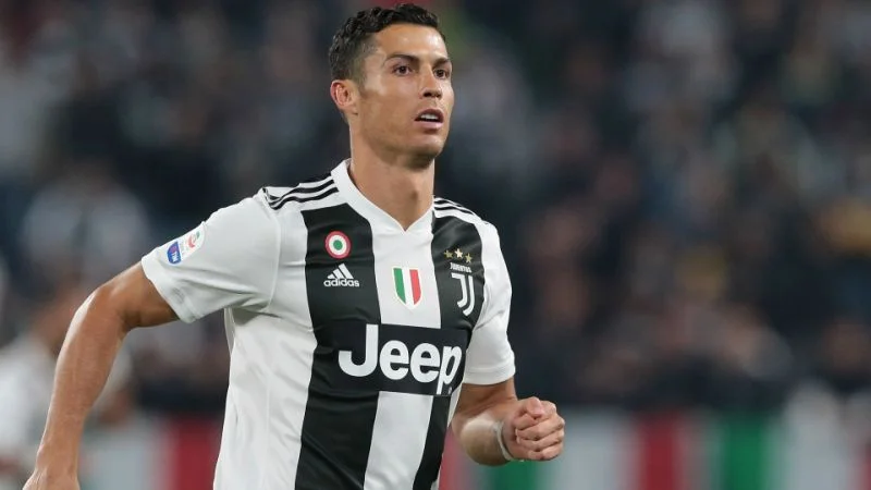 Cristiano Ronaldo pictured in a Juventus kit during a Serie A match.