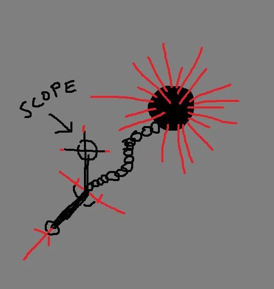 A user-drawn parody riffing on the 'impractical weapon design' criticism aimed at the crossguard lightsaber.