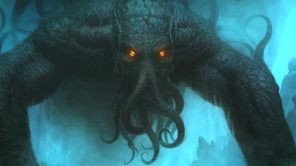Classic depiction of H.P. Lovecraft's Cthulhu, showing the iconic tentacled head, massive body, and dragon-like form described in 'The Call of Cthulhu.'