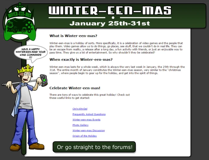Ctrl+Alt+Del introduced 'Winter-een-mas,' a fictional week-long holiday celebrating video games each January.
