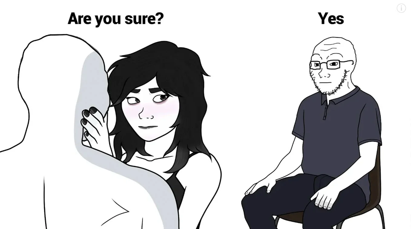 The original Cuckjak meme template, depicting a woman confronting a partner while a seated bespectacled Wojak passively agrees.