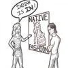 Sketch commentary on Indigenous cultural dress appropriation in fashion.