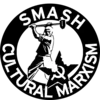 Anti-progressive activism graphic with raised fist symbol.