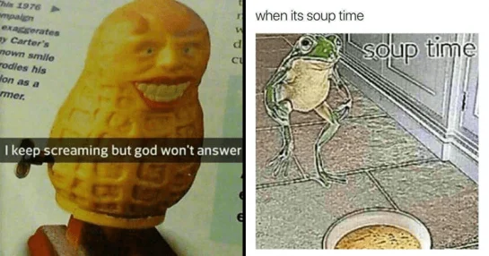 Four-panel cursed food meme about soup.