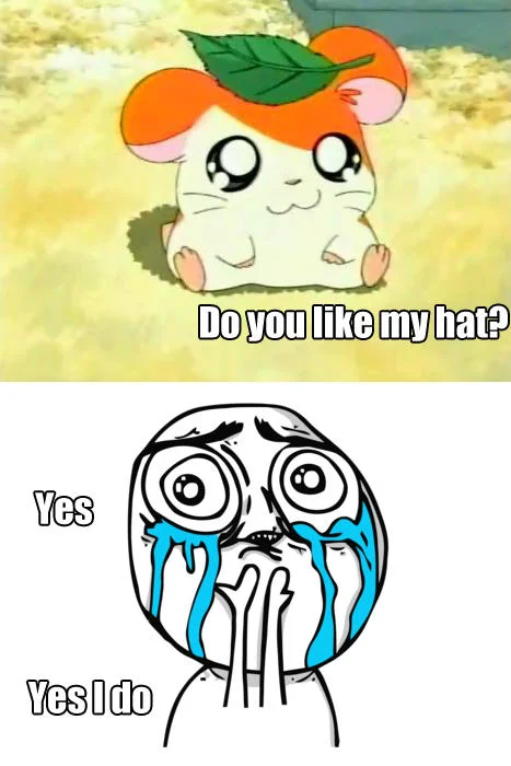 A Go, Dog. Go! reference paired with Hamtaro triggers the Cuteness Overload face's teary approval.