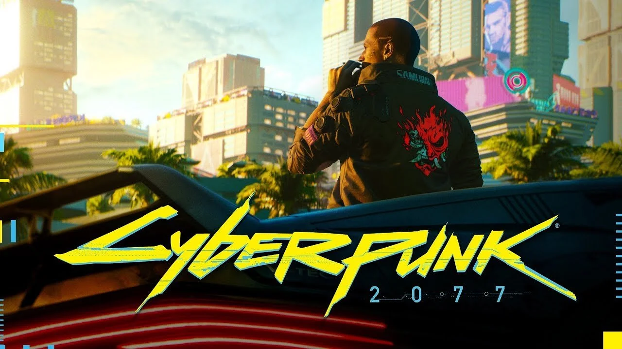 Official key art for CD Projekt Red's Cyberpunk 2077, featuring the game's iconic logo and dystopian Night City setting.