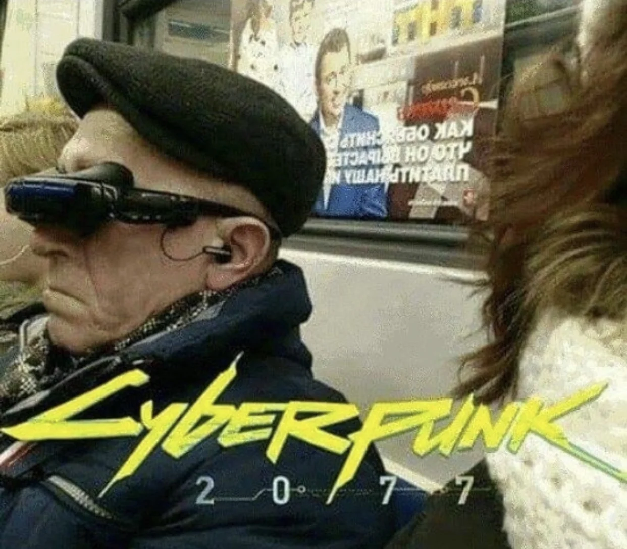 Cyberpunk AR/VR tech immersion meme.