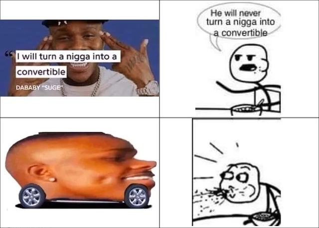 Iconic DaBaby convertible transformation meme template.