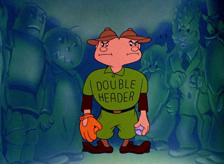 Daffy Duck as two-headed Double Header villain character.