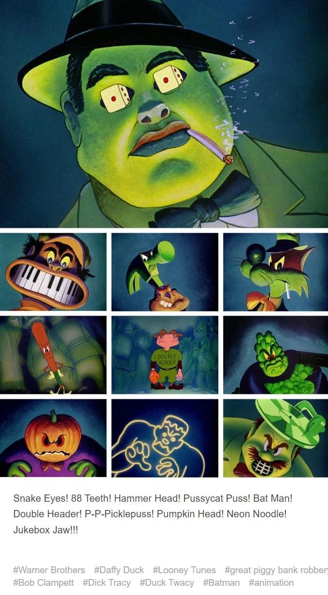 Character grid of villains with descriptive text tags.