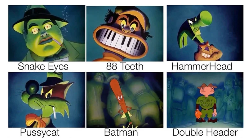 Complete reference grid of all nine Daffy Duck villain characters.