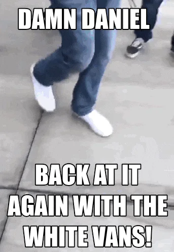 The iconic white Vans shoes at the heart of the meme.