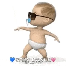 Dancing Baby with sunglasses and heart emoji decoration.