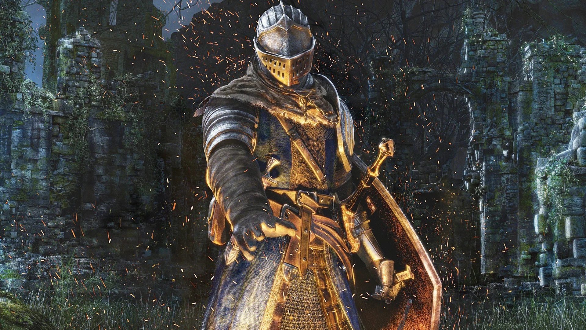 Promotional key art of the Chosen Undead from FromSoftware's Dark Souls, the 2011 action RPG that launched the influential 'Souls-like' genre.