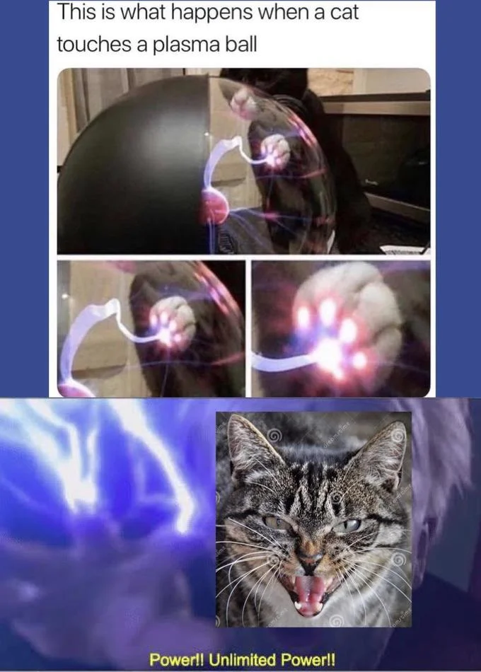 Cat with plasma ball compared to Darth Sidious unlimited power.