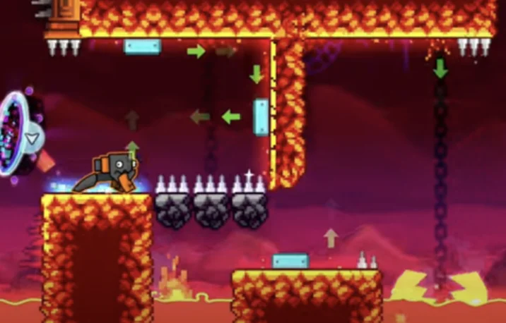 A second frame from the Dash Spider level highlighting the dense, hard-to-read platforming layout that inspired the meme.