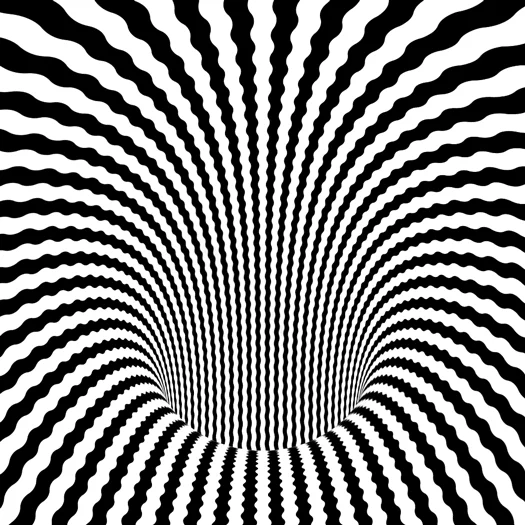 A signature davidope optical illusion GIF featuring black and white wavy lines pulling into a hypnotic vortex.
