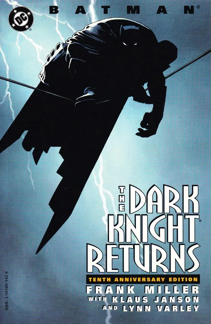 Cover art for Frank Miller's Batman: The Dark Knight Returns, a landmark DC Comics graphic novel.