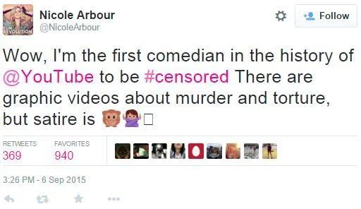 Arbour's claim of being first censored comedian on YouTube.