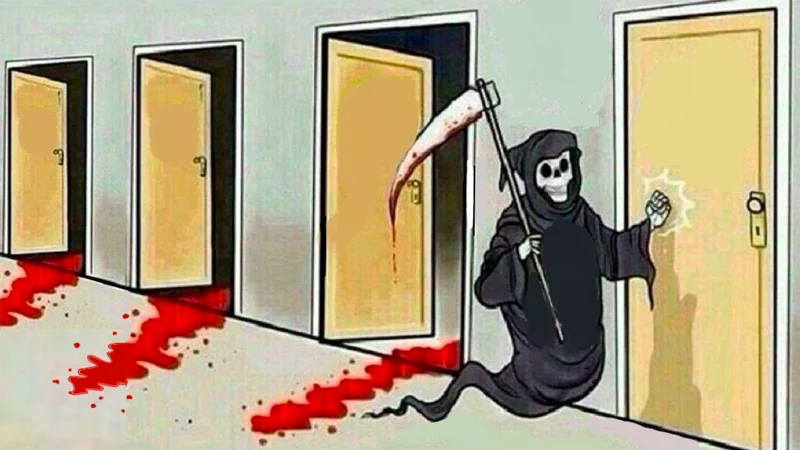 The original 'Death Knocking on Doors' illustration that became the base template for countless political and pop-culture edits.