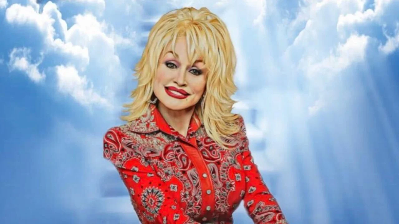 The cover image for the 'Death of Dolly Parton' meme, depicting the country music icon ascending into a heavenly sky.