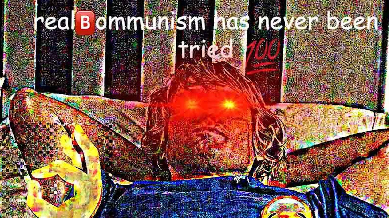 Canonical deep fried communism meme with surreal glow effects.