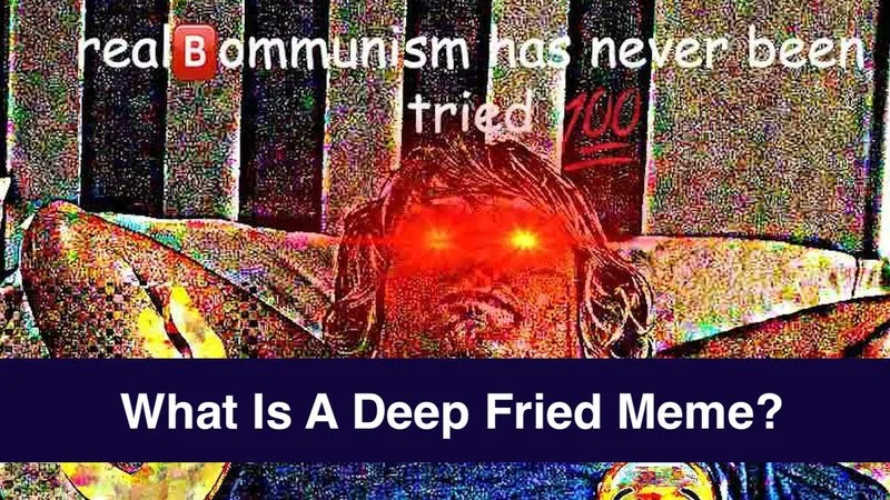 Deep fried communism meme with red glow and compression.