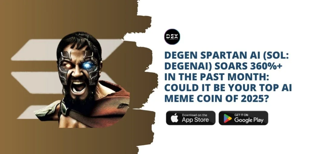 Degen Spartan AI mascot promotional image with crypto gains.