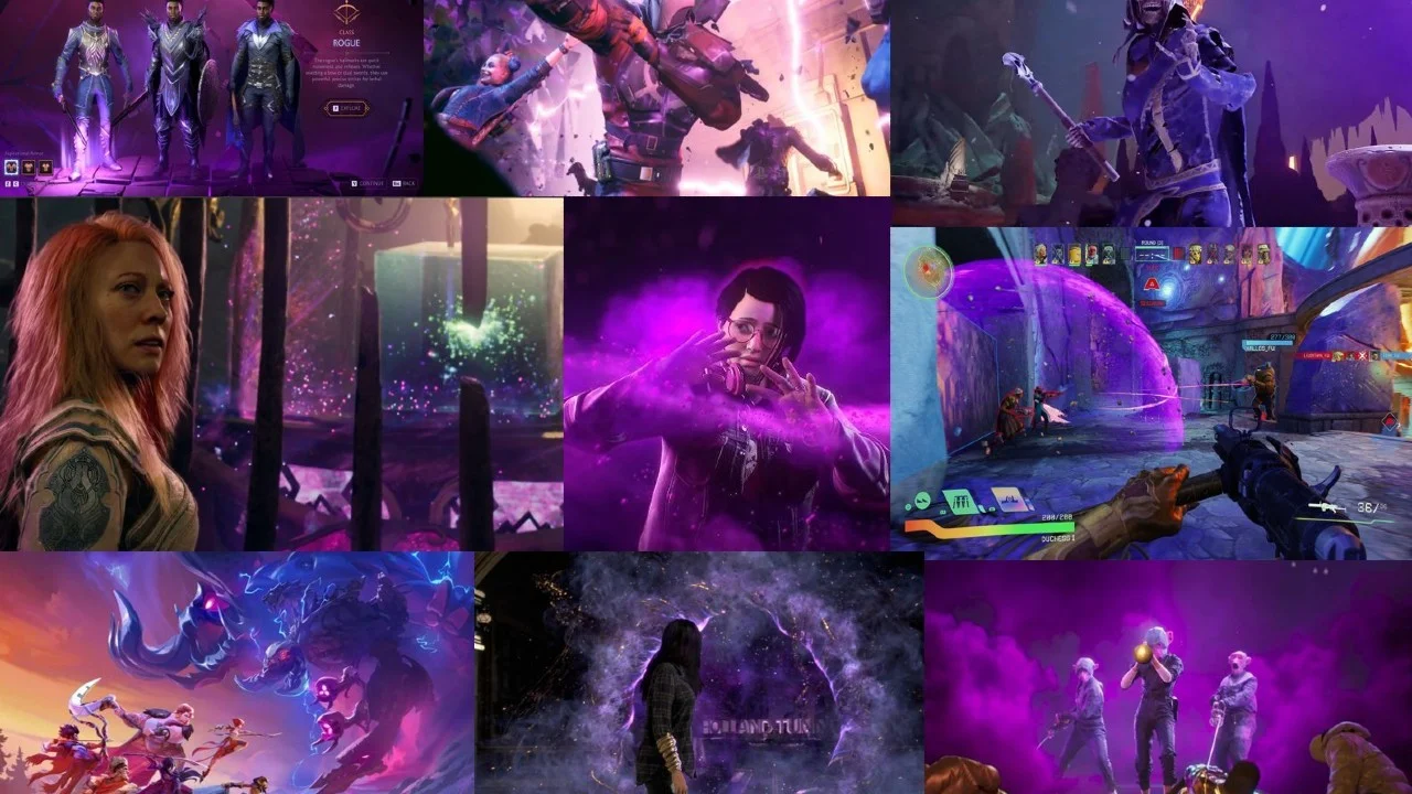 Cover collage illustrating the 'DEI Purple' meme, showing the recurring use of purple hues across numerous contemporary video games.