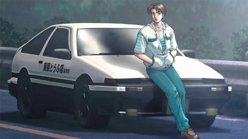 The iconic Initial D imagery of Takumi Fujiwara and his AE86 Trueno, closely associated with the Eurobeat track 'Deja Vu' that spawned the meme.