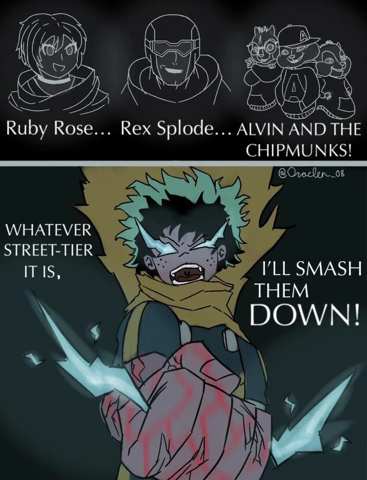 A humorous variation suggesting Deku fight non-street tier opponents like Spawn.
