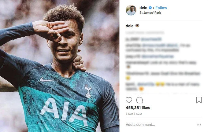Dele Alli's iconic hand gesture as Instagram post.