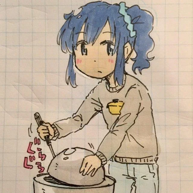 Japanese fan art parodying the demon core experiment as a cooking scene with a Touhou-style demon girl, titled 'Shoujo Ryouri-chuu' (Girl Cooking).
