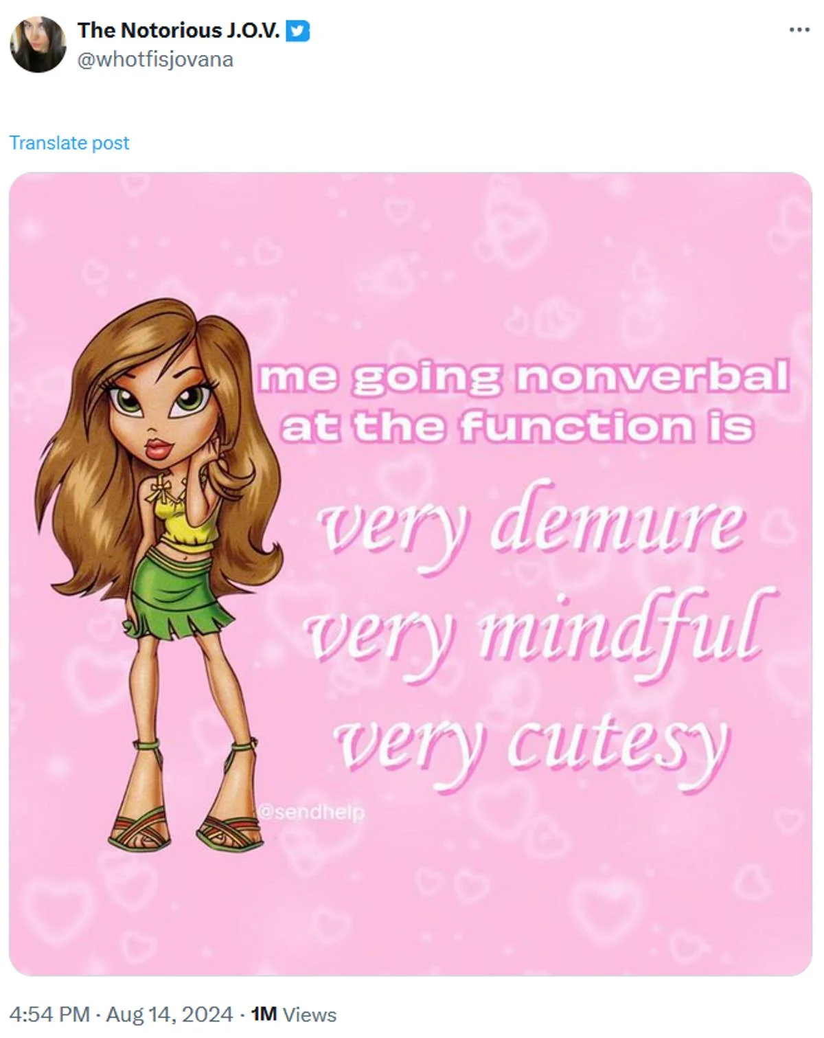 Demure meme with cartoon character illustration.
