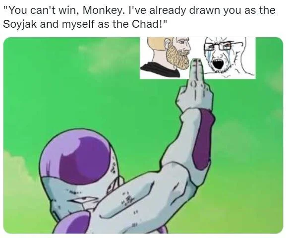 A Dragon Ball Z Frieza variant of the 'drawn you as the soyjak' meme format.