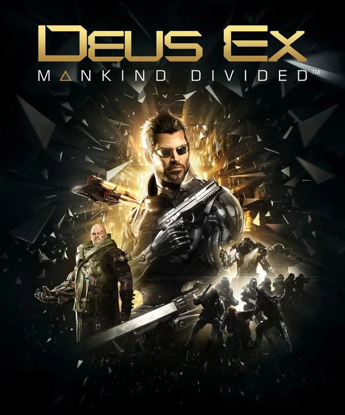 The cover of Deus Ex: Mankind Divided (2016), the direct sequel to Human Revolution and the most recent mainline entry in the series.