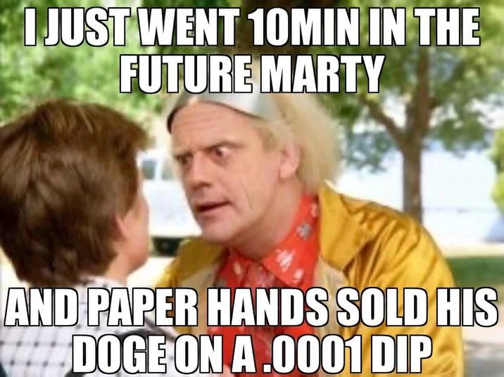 Back to the Future meme mocking paper hands panic selling.