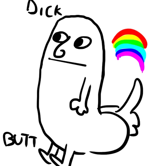 Labeled Dick Butt illustration with rainbow vomit.