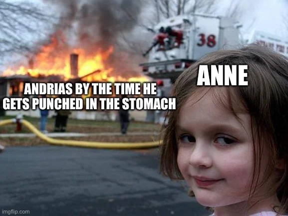 Disaster Girl anime reference meme variant.