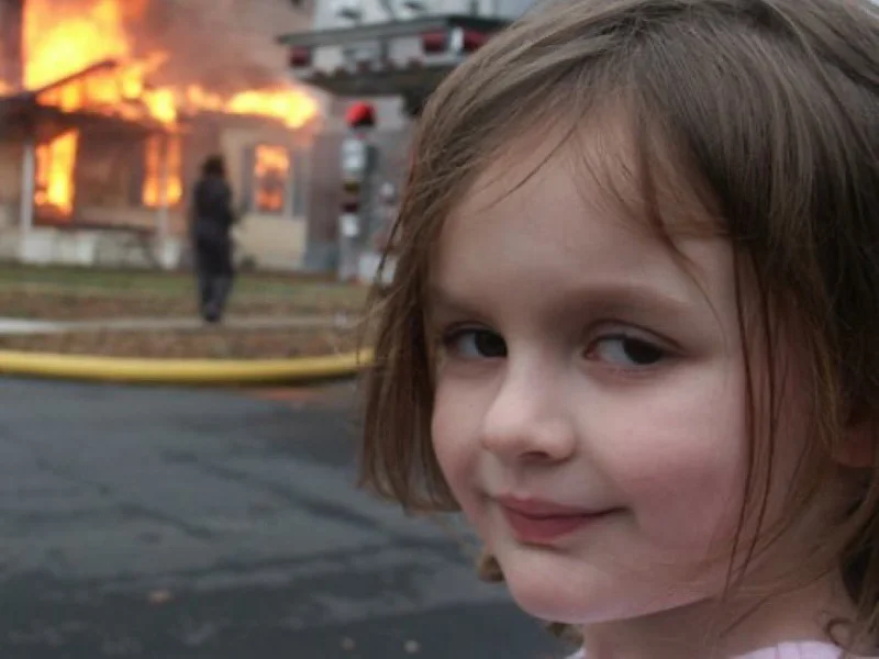 The authentic source image of the Disaster Girl meme.