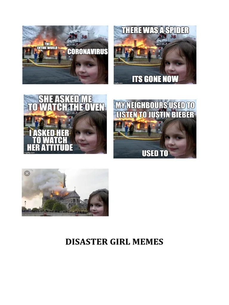 Collection of five Disaster Girl meme variations.