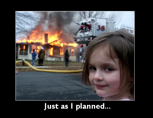 Disaster Girl orchestrating Titanic sinking.