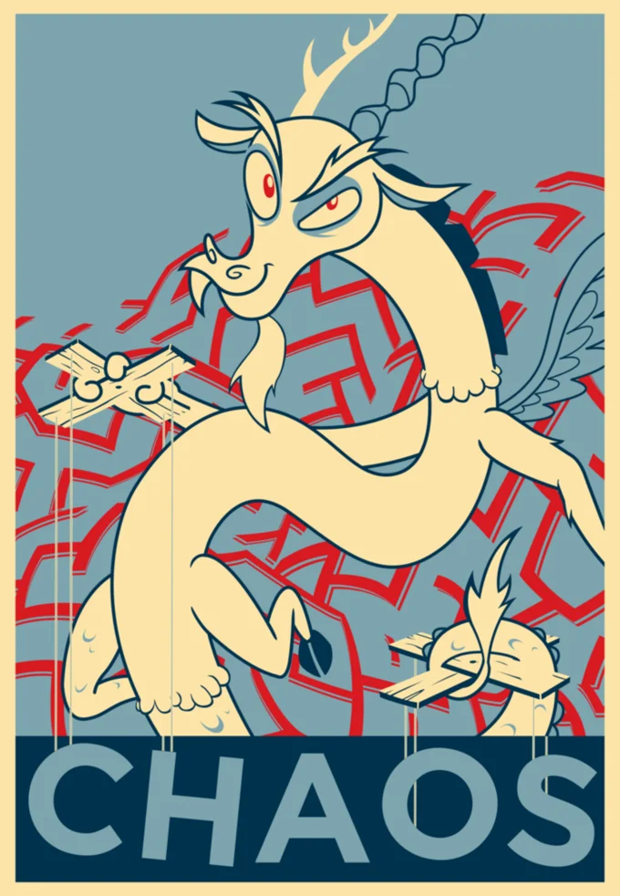 Fan-made 'Chaos' propaganda poster parodying the iconic Obama 'Hope' design, featuring Discord.