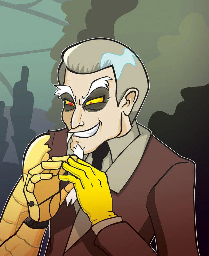 Anthropomorphic fan art depicting Discord in human form as a scheming villain.