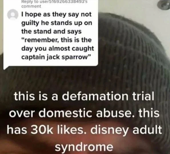 TikTok critique of Disney Adult behavior, calling out inappropriate Captain Jack Sparrow references during the Johnny Depp trial.