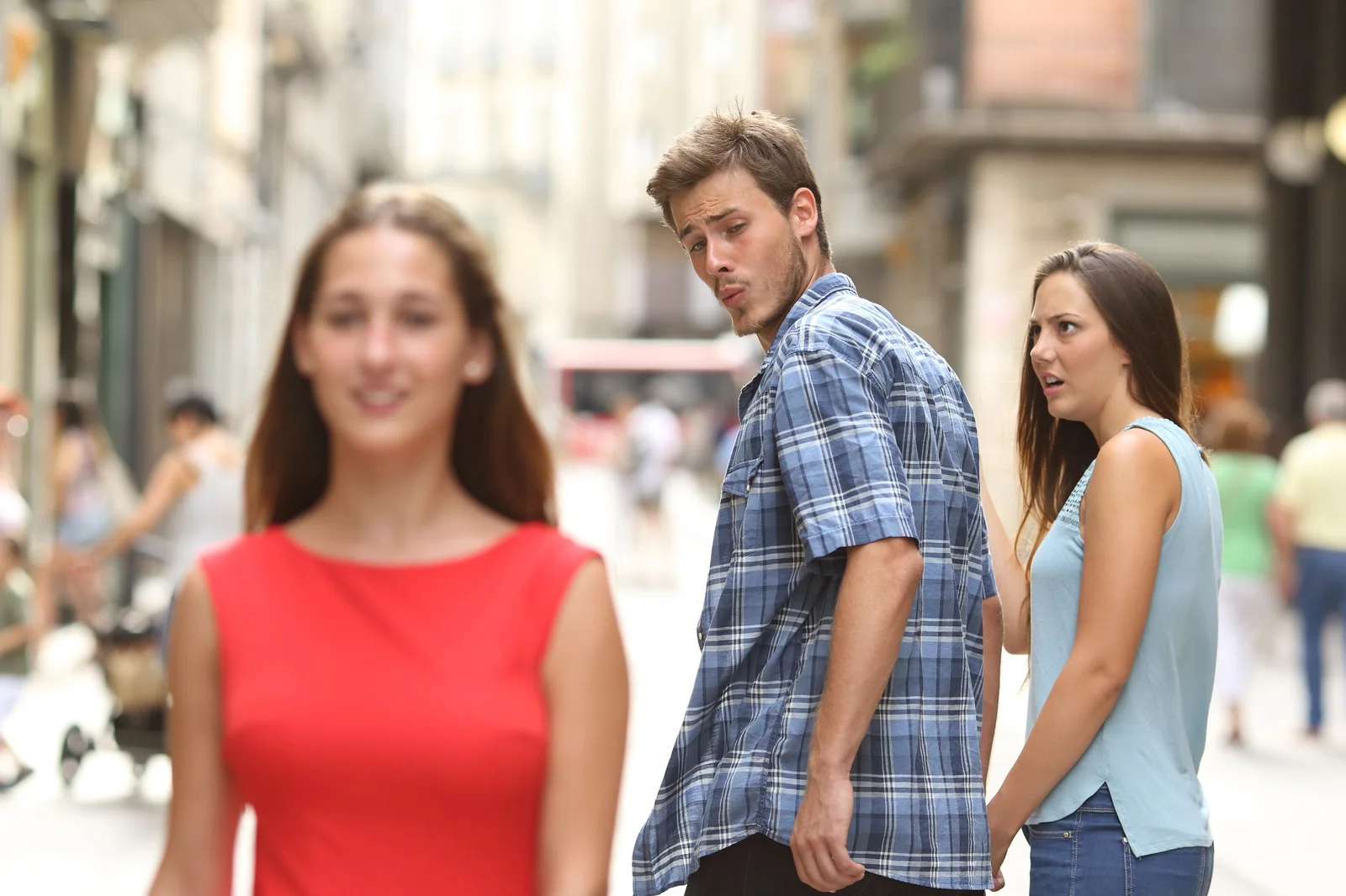The iconic original Distracted Boyfriend source image.