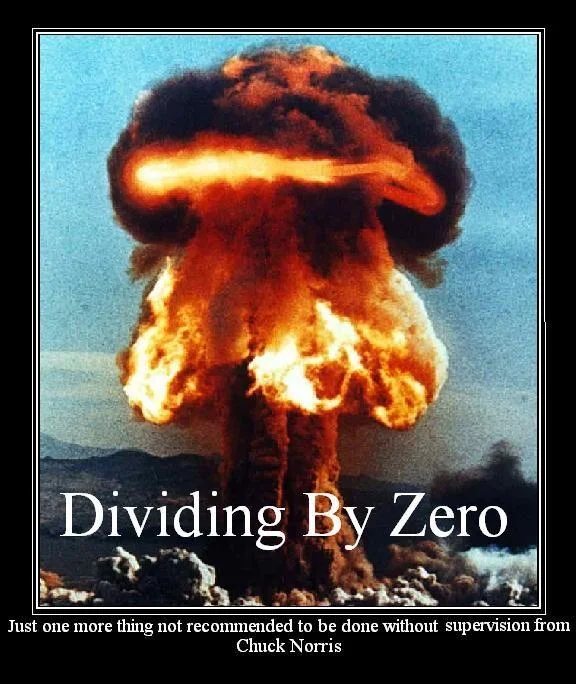 Nuclear explosion poster with Chuck Norris divide by zero joke.