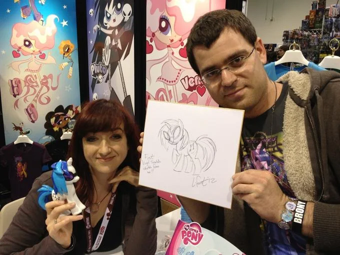 A fan poll showing the community's split between the names 'DJ P0n-3' and 'Scratch' for the pony DJ character.