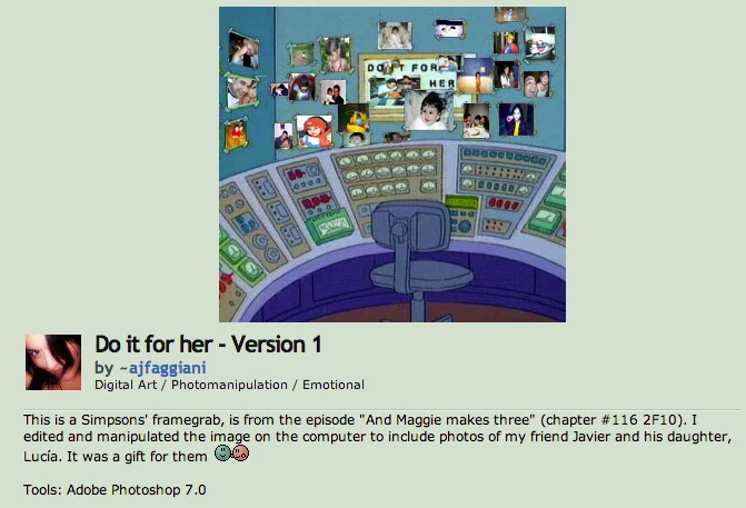 An early photomanipulation on DeviantArt personalizing the 'Do It For Her' scene with real family photos as a gift.